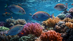 海底斑斓鱼群与多彩珊瑚