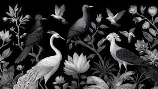 黑白花鸟图案装饰画