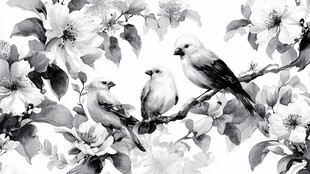 花鸟图 三只鸟儿栖于花枝