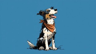 坐着的戴围巾可爱狗狗