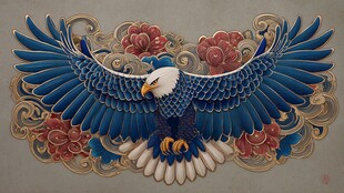中式风格展翅雄鹰浮雕图案