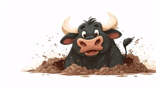 快乐黑牛泥中嬉戏