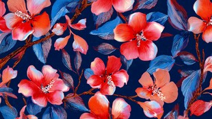 深蓝背景上的绚丽花卉图案