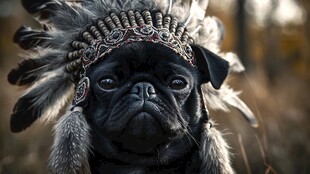 头戴羽冠的酷萌巴哥犬