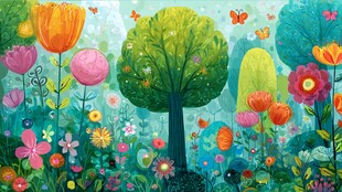 梦幻缤纷的童话花卉森林