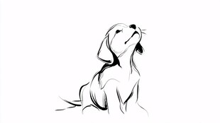坐姿小狗黑白线条插画