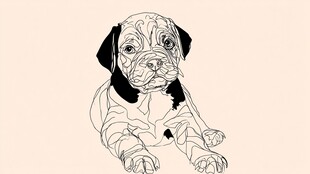 趴着的黑白线条小狗插画