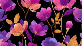 多彩花卉图案 黑色背景绽放