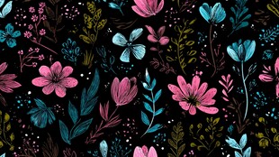 黑色背景上的多彩花卉图案