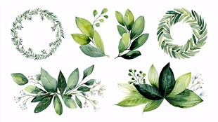 清新水彩风绿植装饰元素