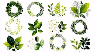 水彩绿叶花环素材集