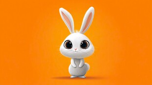 可爱白兔立橙色背景前