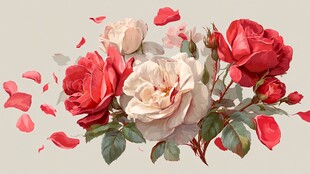 娇艳玫瑰绽放散落花瓣