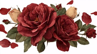 深红玫瑰花卉装饰图案
