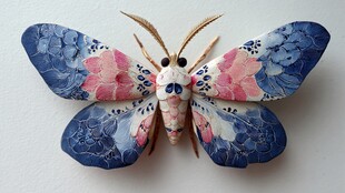 手绘花卉图案美丽飞蛾