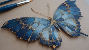 蓝金相间精美手工蝴蝶