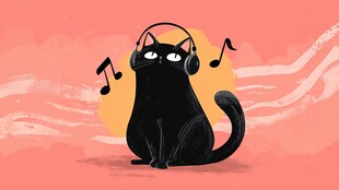 戴耳机的黑猫沉浸听音乐