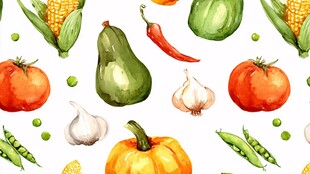 水彩绘多彩新鲜蔬菜图案