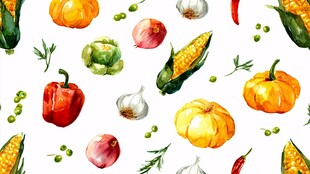 水彩绘多彩新鲜蔬菜图案