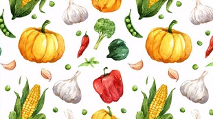 水彩风多彩蔬菜无缝图案