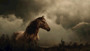 旷野中骏马傲立风云间