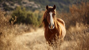 旷野中的棕色骏马