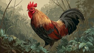 林中雄鸡图