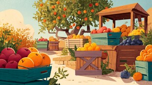 田园风水果摊位插画