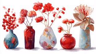 多彩花瓶插满艳丽花卉