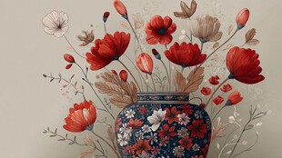 复古花瓶插满绚丽花卉