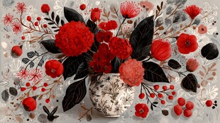 复古风花瓶中的艳丽花卉