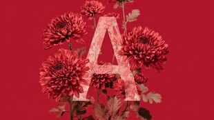 红色花卉字母A艺术呈现