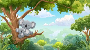 考拉母子栖于繁茂树林间