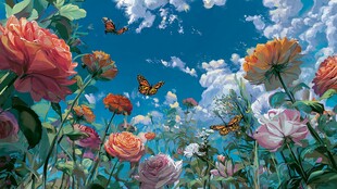 梦幻花海中蝴蝶翩翩飞舞