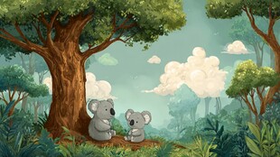 树下考拉母子的温馨时刻