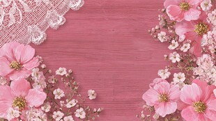 粉色花卉蕾丝木质背景图