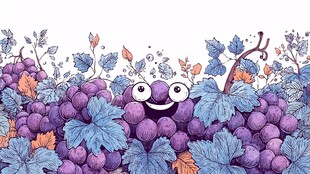 可爱葡萄精灵与繁茂枝叶