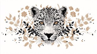 豹头花卉插画
