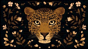 豹与花卉的梦幻插画