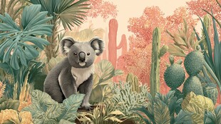 考拉身处繁茂植物世界