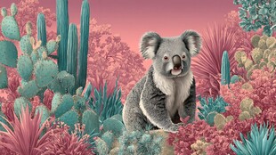 考拉置身多彩仙人掌丛林中