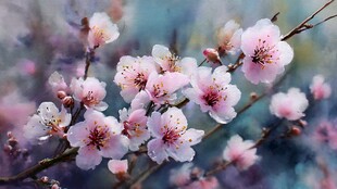 春日绽放的粉嫩桃花枝