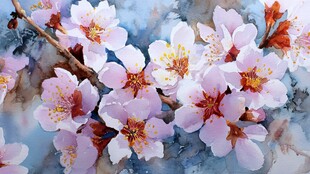 春日绽放的粉嫩杏花