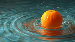 橙子入水泛起美丽涟漪