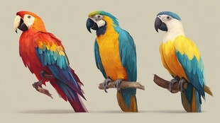 三只色彩斑斓的鹦鹉