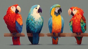 色彩斑斓的四只鹦鹉