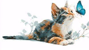 小猫望蝶的温馨瞬间