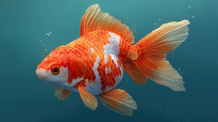橙白相间金鱼悠然水中游
