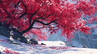 雪境红枫 冬日里的绚烂景致