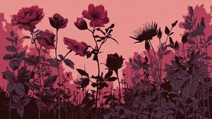 粉色花卉剪影风景图